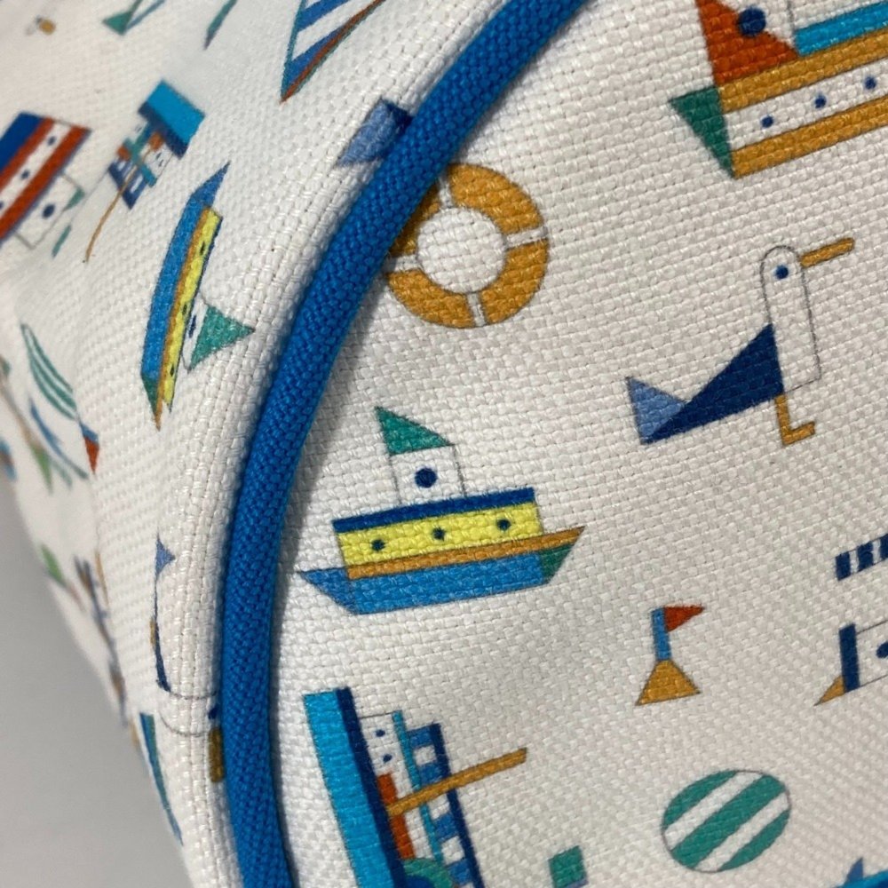 HERMES Marine Print Petit Chartier Drawstring Bag, Cotton Shoulder Kids, White - Picture 6 of 10